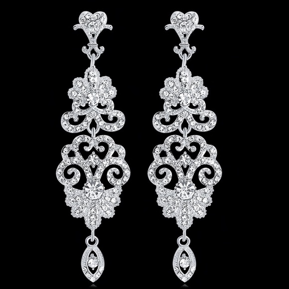 Clip On Chandelier clear crystal drop vintage rhinestone earrings bridal New - Picture 1 of 6